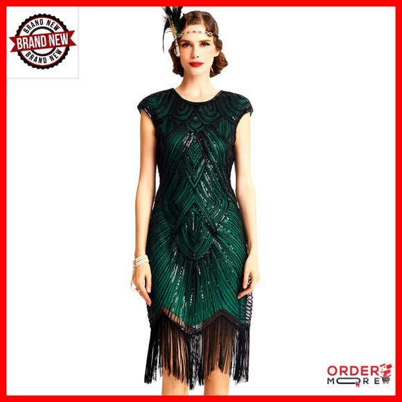 Women's 1920s Flapper Dress with Beaded Fringe for Gatsby Party